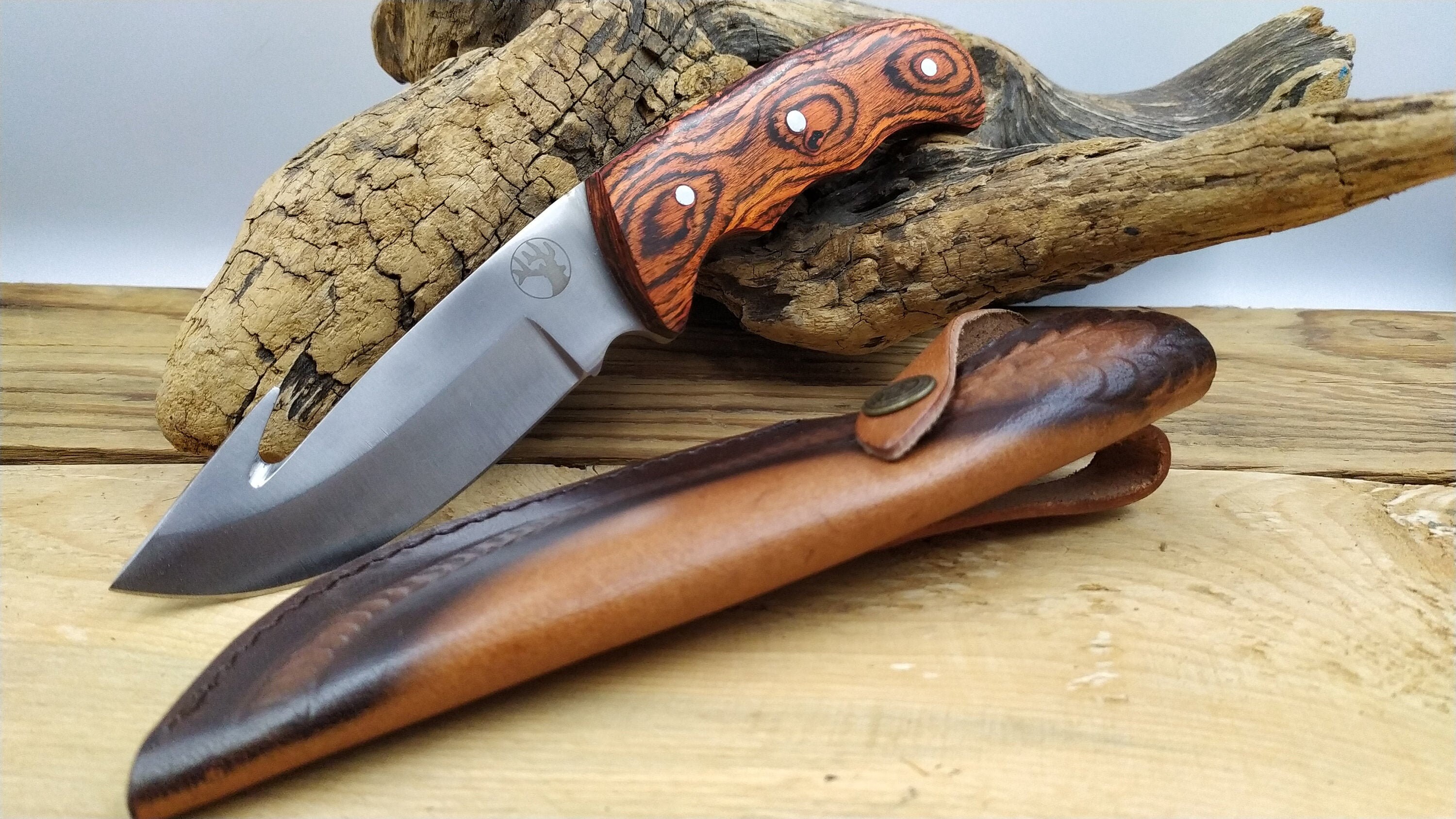 Couteau DE CHASSE à dépecer manche Bois avec ETUI cuir Etsy