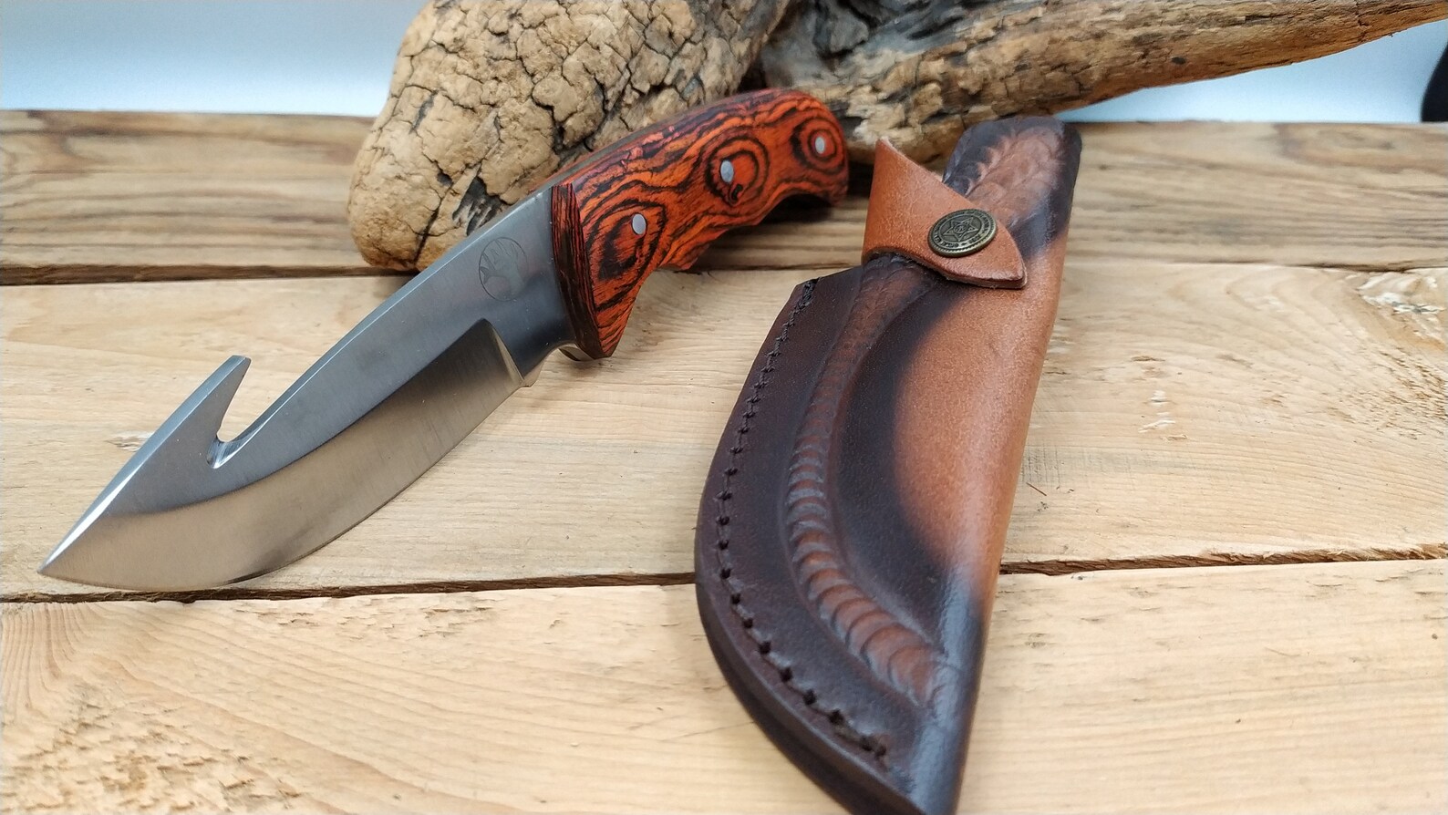 Couteau DE CHASSE à dépecer manche Bois avec ETUI cuir Etsy