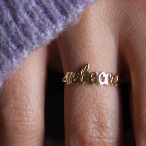 Personalized Name Ring, 14K Solid Gold Name Jewelry, Stackable Gold Name Ring, Monogram Name Ring, Custom Name Ring, Delicate Gold Ring
