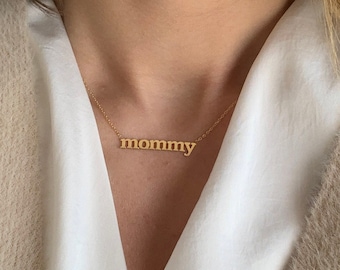 Mommy Necklace in Gold, Silver Mom Necklace, Personalized Name Necklace, Custom Mothers Gift, Necklace for Mother, Gold Tiny Mommy Necklace