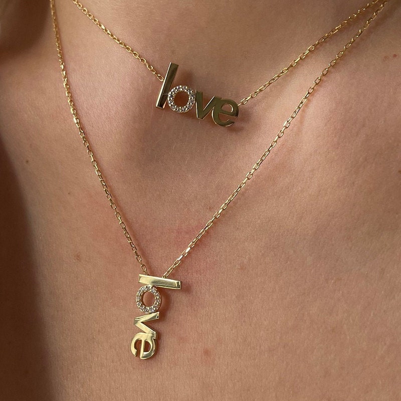 Medium Vertical Love Script Necklace main image 1
