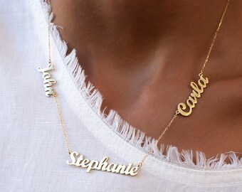 Monogram Name Necklace, Triple Name Necklace, Sideway Names Necklace, Script Name Jewelry, Double Name Necklace, Personalized Name Necklace
