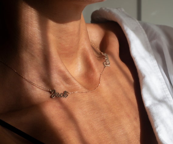 Sideways Name Necklace Double Side Name Necklace Personalized
