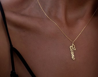 Vertical Name Necklace, Personalized Name Necklace, Custom Vertical Name Jewelry, Nameplate Necklace, Charm Name Necklace, Gold Name Jewelry