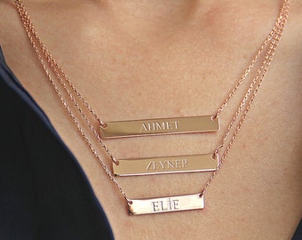 Collier de barre de nom personnalisé, collier de barre de nom en or personnalisé, collier de barre de nom, collier de barre à plusieurs couches, collier de barre double
