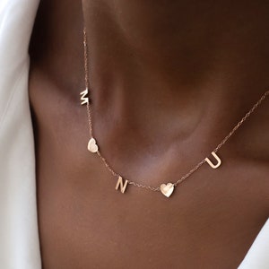 Collar de letras espaciadas, Mini collar de letras, Joyas de letras personalizadas, Carta inicial personalizada, Collar de oro sólido, Collar inicial múltiple
