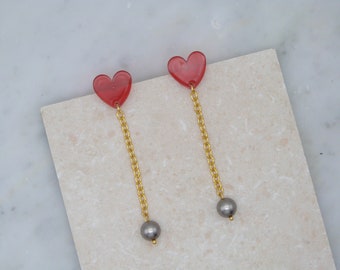 Resin heart dangle Earrings\Limited edition heart earrings\heart earrings\heart earrings\valentines earrings\hearts valentines earrings