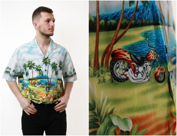 90s USA Hawaiian Graphic Cotton Vintage Shirt 1709
