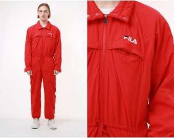 FILA Ski Skiing Belt Full Jumpsuit Men Clothing Garage Workwear Retro Jumpsuit Long Sleeve Overalls Outwear 0001
