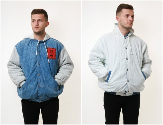 TWO SIDED 90s Vintage Hooded Cotton Jacket 17953