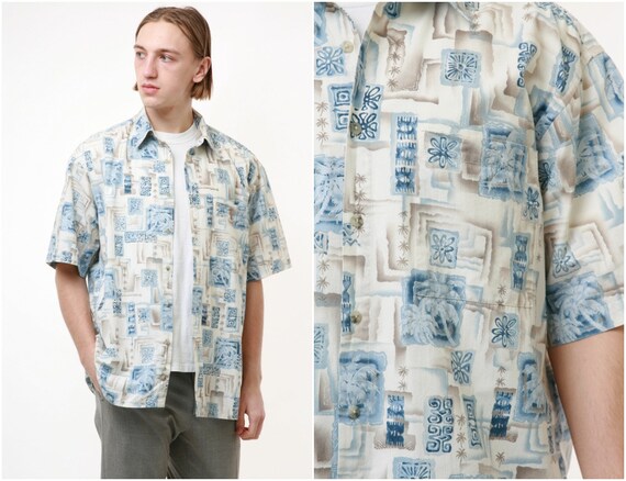 90s PIERRE CARDIN Vintage Oldschool Abstract Pattern Geometric Print Buttons up Mens Clothing Short Sleeve Shirt 18312 Etsy