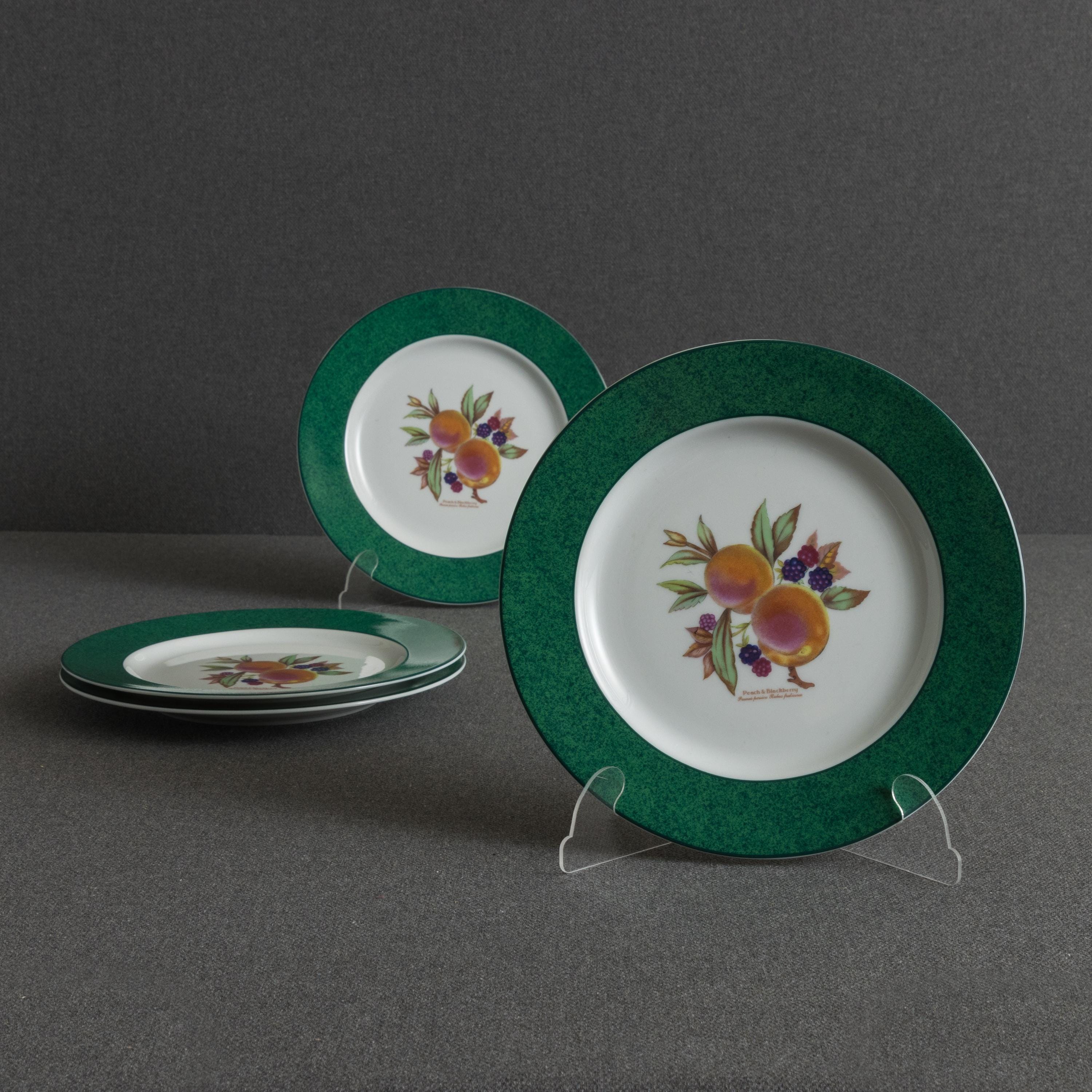 Vintage Royal Worcester Evesham Green Accent Porcelain Salad Plates Set of 4. 8.25"-England