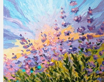 Lavender Fields Oil Painting: Textured Floral Art, 10x10''