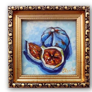 Fruit Still Life Fig Oil Painting Food Original Art for Kitchen 4 by 4 inches  Golden Framed by OlyaARTStudio