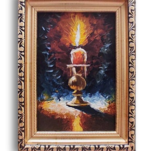 Candle Painting: Original Oil Art in Gold Frame (6x4)