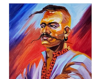 Ukrainian Cossack Warrior Painting: Original Folk Art, Oil on Panel (12x16 in)