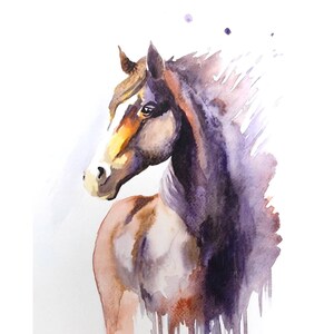 Peinture cheval, oeuvre d'art magnifique cheval - charmante décoration murale de ferme - peinture aquarelle gracieuse