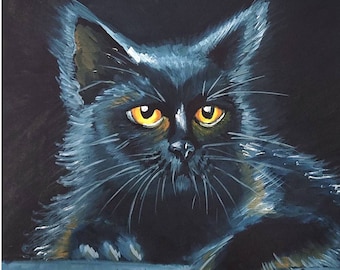 Black Cat Oil Painting: Hand-Painted Fine Art (10x10 inches)