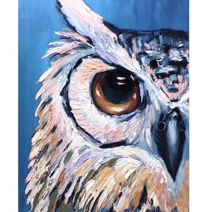 Owl Bird Painting Impressive Avian Artwork 8 x 10 inches  by OlyaARTStudio