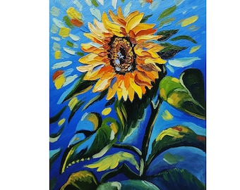 Golden Petals, Sunflowers in Blue and Yellow, a Striking Original Painting by OlyaARTStudio