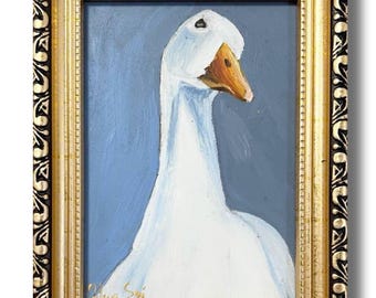 Goose Oil Painting: Framed Nursery Decor, 4x6 inches