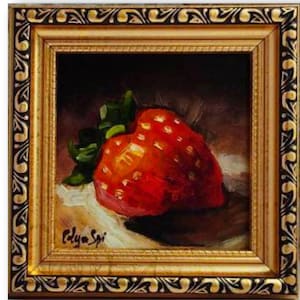 Fraise, peinture à l'huile originale, nature morte, fruits, art mural, décoration de cuisine, meilleur cadeau pour jardinier dans un cadre doré, 10 x 10 cm par OlyaARTStudio