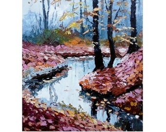 Fall Landscape Original Oil Painting  River Painting  Vermont  Autumn Artwork 8 x 12 inches