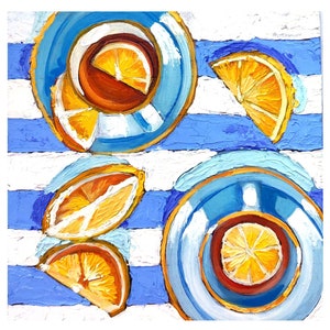 Tea Cup Painting  Original Oil Art MADE TO ORDER Lemon Fruit  Food Tea Time Kitchen Wall Decor  by OlyaARTStudio