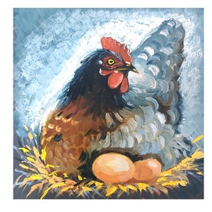 Chicken Artwork Captivating Oil Painting of Chickens in a Rustic Farm Setting-Perfect for Country Home Decor