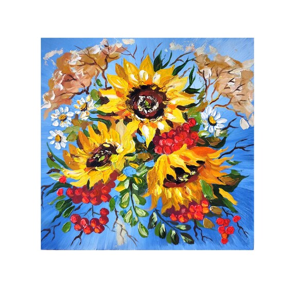 Sunflower Ukraine Painting Original Art Flowers Bouquet Small - Etsy