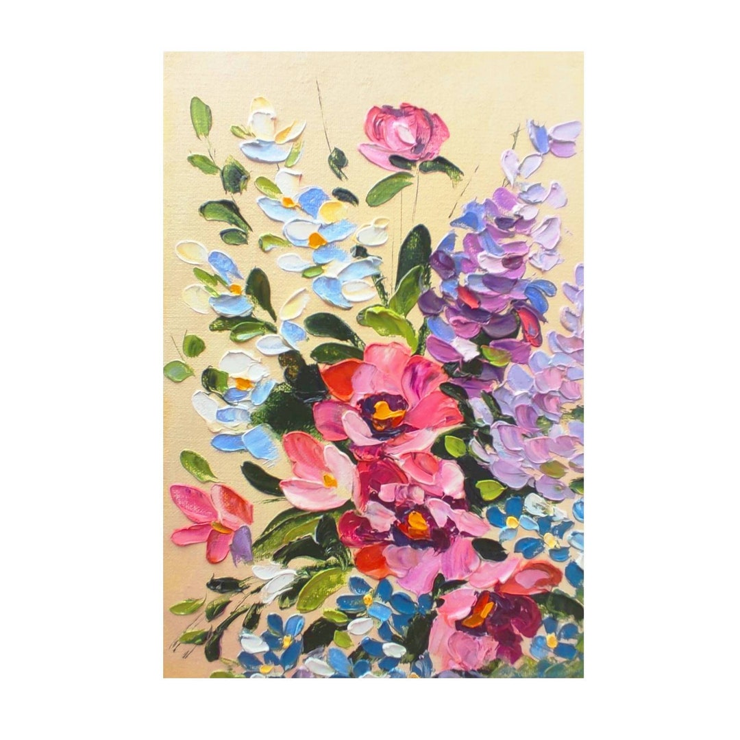 Mallow Painting Original Art on Canvas Daisy Impasto Oil