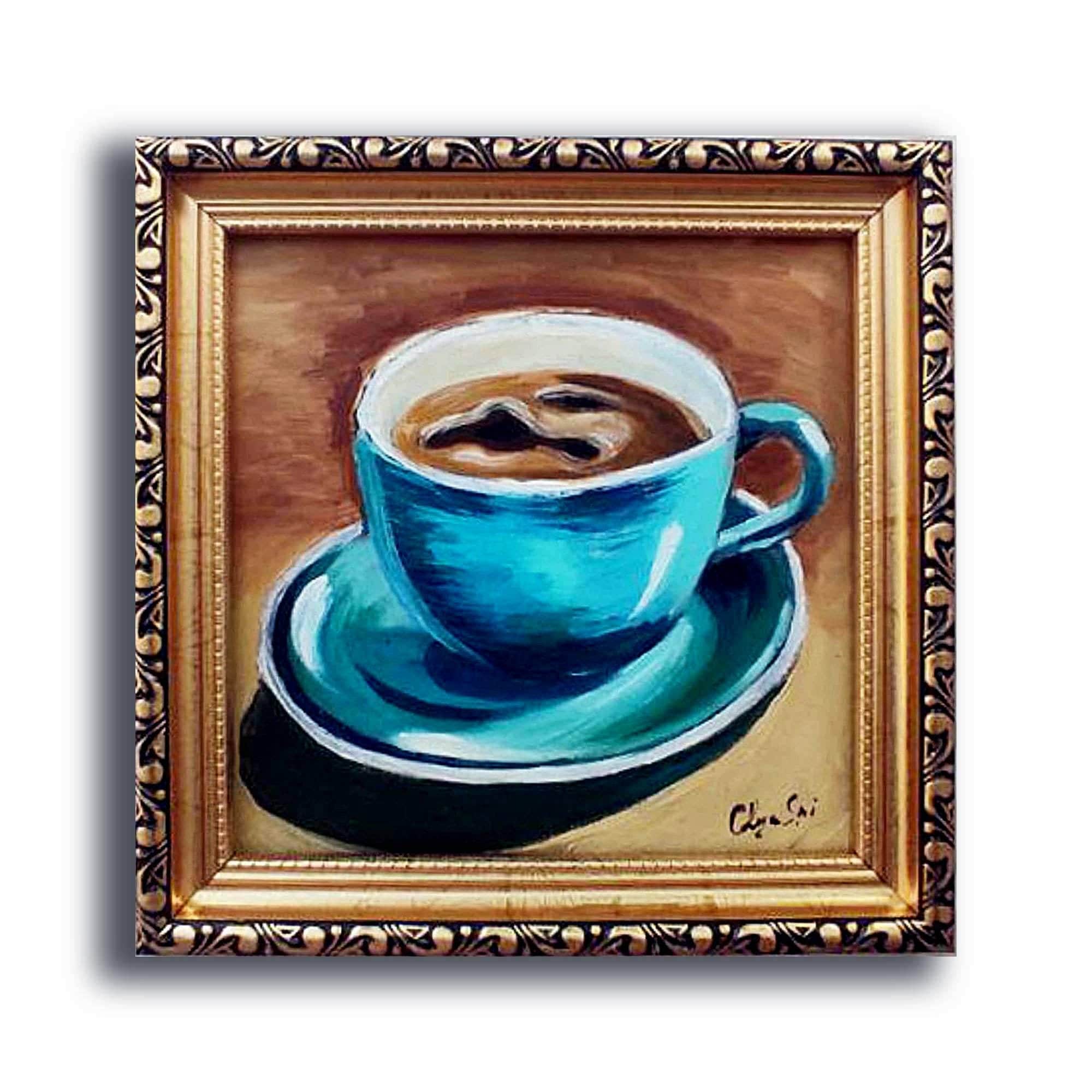油彩画　coffee time Kitchen Still Life Coffee Cup Original Oil Painting,small