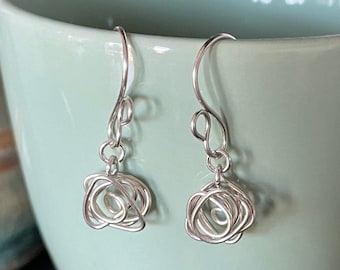 Silver Wire Rose Dangle, With Silver Ear