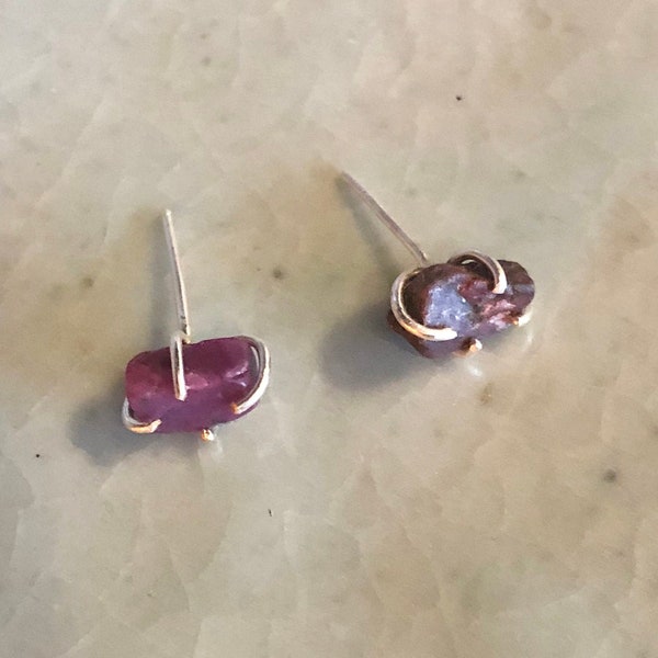Rough Stone Ruby Stud, Sterling Silver