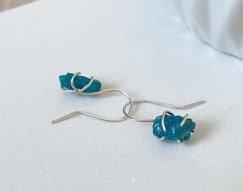 Rough Blue Apatite Drop, Sterling Silver Earring