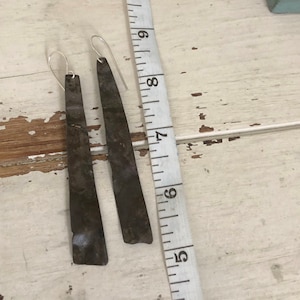 Rectangle Dangle Earrings, Ceiling Tin Upcycled, Sterling Silver Ear Wire