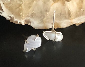 Blue Lace Agate Stud, Sterling Silver