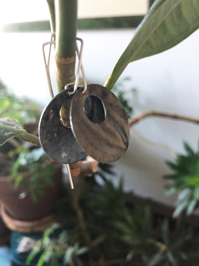 Sterling Silver Ear Wire Upcycled Ceiling Tin Earrings Rustic Circle Dangle