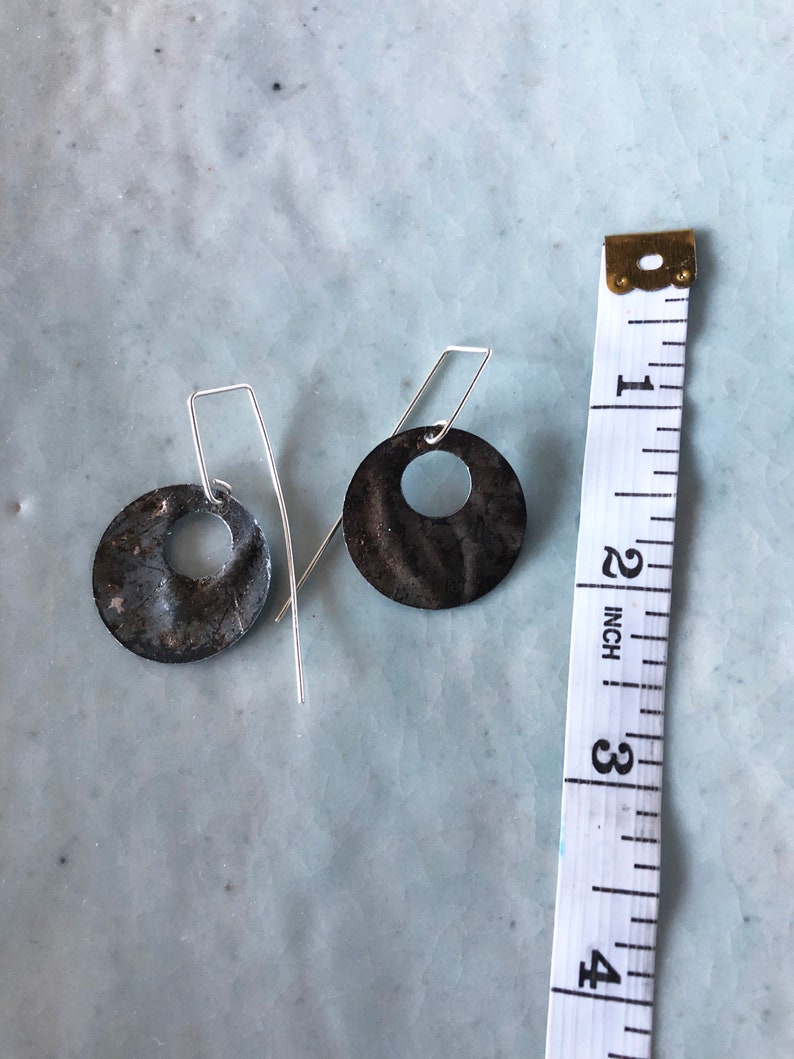 Sterling Silver Ear Wire Upcycled Ceiling Tin Earrings Rustic Circle Dangle