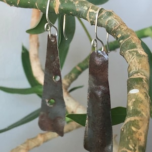 Upcycled Ceiling Tin Dangle Earring, With Artistic Sterling Silver Ear Wire