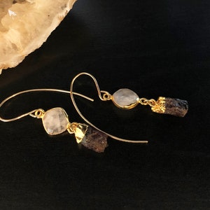 Vesuvianite and Garnet Earring, 14K Gold fill electroplating and ear wire image 4