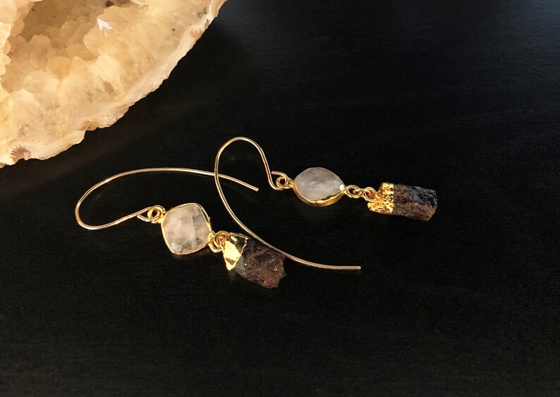 Vesuvianite and Garnet Earring, 14K Gold fill electroplating and ear wire image 4