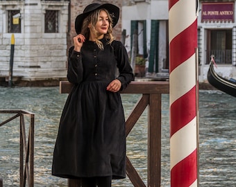Corduroy warm winter dress with long sleeve and large skirt - Corduroy Dress with buttons - Cottagecore - Laura Ashley inspired