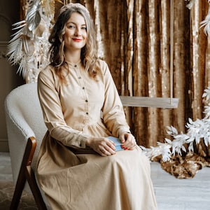 cream corduroy dress women Cream Corduroy Dress - Corduroy Pinafore Dress - Retro Fashion