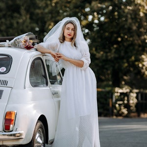 Chiffon maxi wedding dress with long sleeve / Modest white wedding dress / Minimalist long sleeve chiffon wedding dress/ Modest wedding