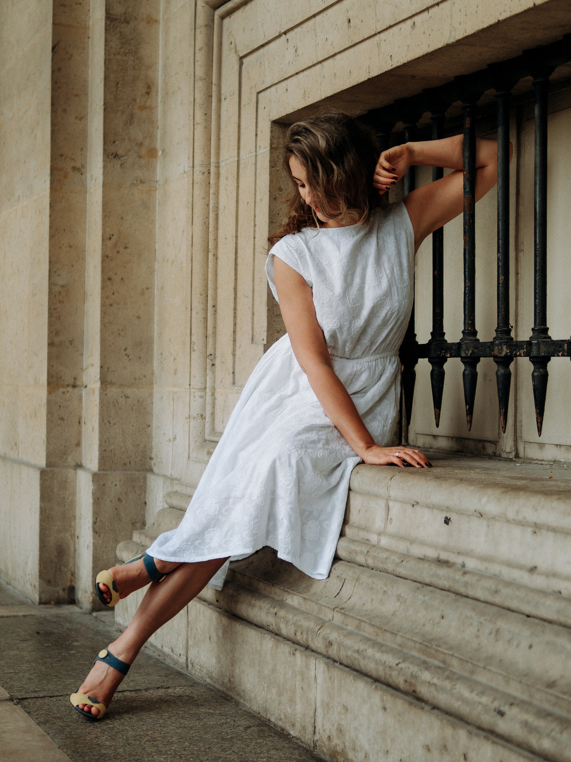 embroidered midi dress white Virginia Suiting Embroidered Midi Dress / White | MESHKI main image 0