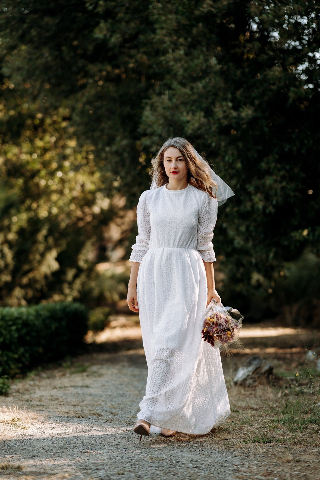 Lace Maxi Wedding Dress With Long Sleeve / Modest White Wedding Dress ...