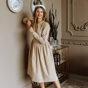 Corduroy warm dress with long sleeve / Cottagecore cloths / Laura Ashley inspired / Vintage style midi dress with large skirt image 4