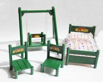 Vintage Forest Families Furniture Lot. 1980s 1990s Vintage Forest Families House Bed Chairs Swing Bedding