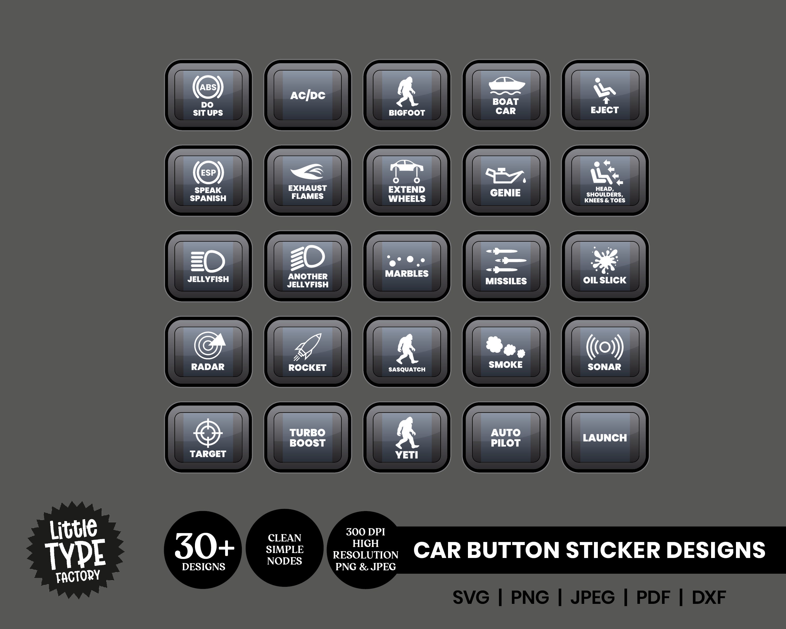 Car Button Sticker SVG Designs Funny Car Sticker PNG Set Etsy